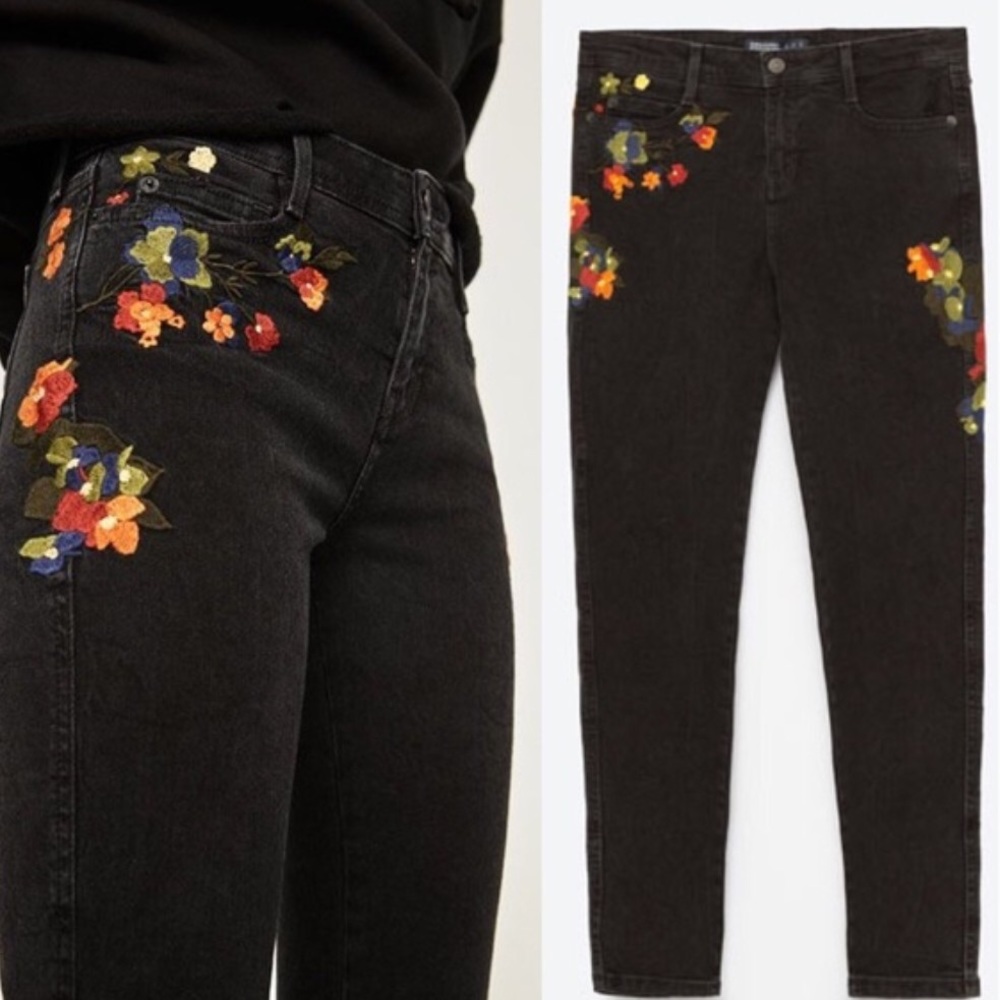 Zara Black Embroidered Jeans